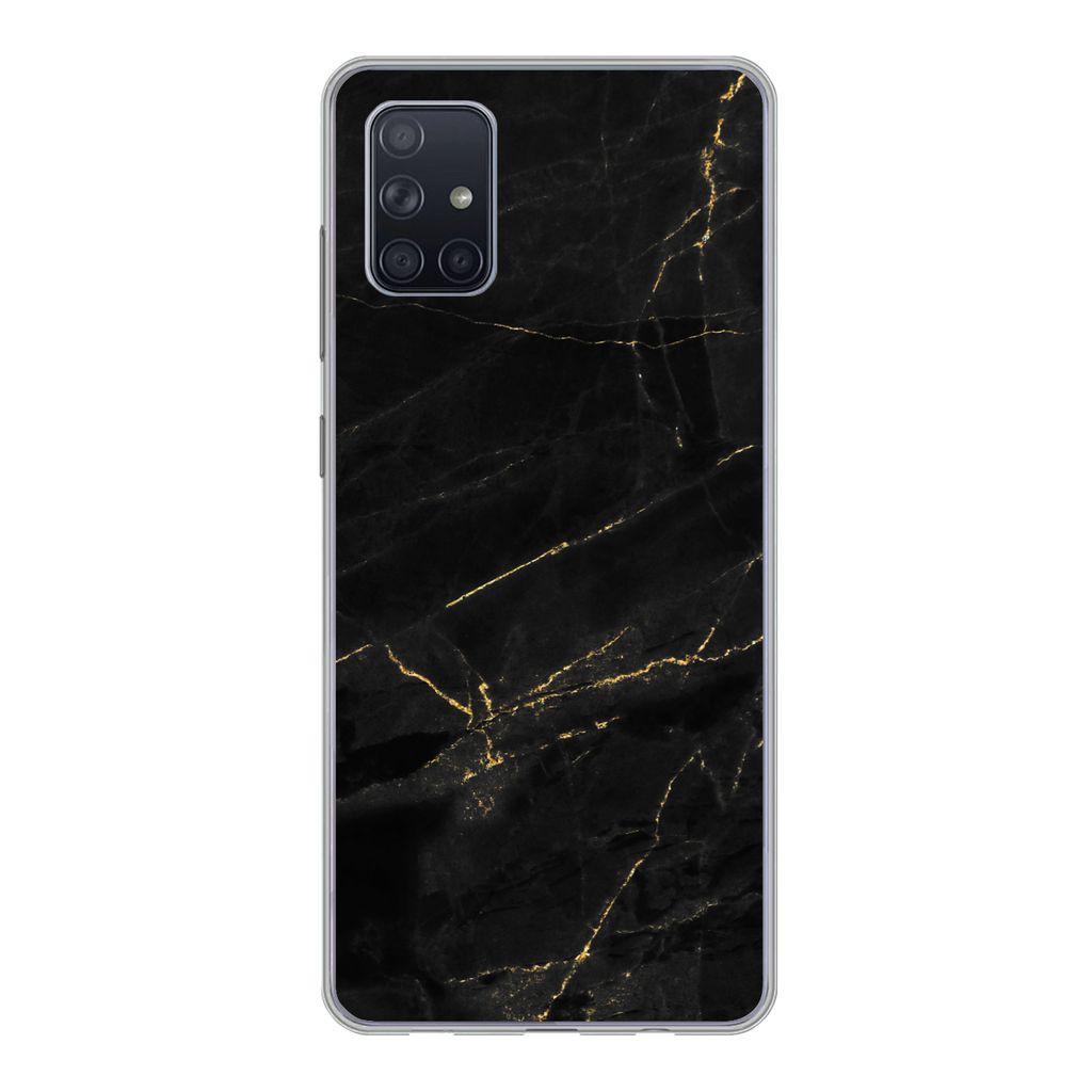 MuchoWow Handyhülle Schutzhülle Hülle für Samsung Galaxy A71 Marmor - Schwarz - Gold - Chic - Marmoroptik - Design Silikon Softcase Handy Hü...