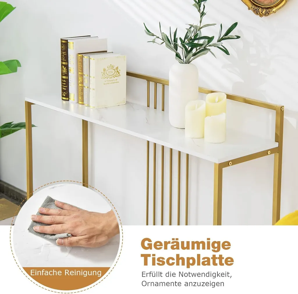 COSTWAY Consolle Marmo e Oro 120cm - Tavolo Ingresso Moderno Design - 12