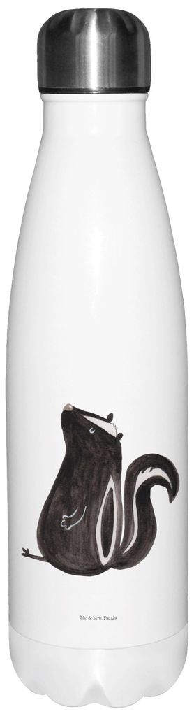 Mr. & Mrs. Panda Trinkflasche Stinktier Sitzen - Weiß - Geschenk, trinkflaschen, Spruch, Sportflasche, Skunk, Büro, Wildtier, Wasserflasche, ther...