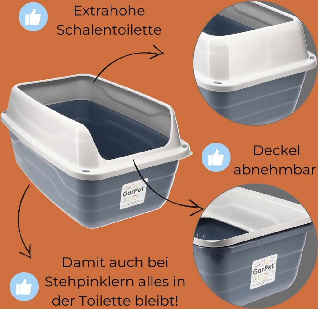 2x Katzenklo Hoher Rand Extra hohe Katzentoilette offen Produktbild 3
