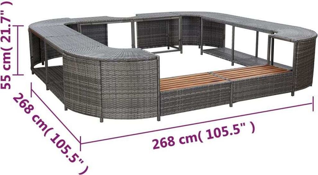 vidaXL Whirlpool-Umrandung Quadratisch Grau 268x268x55 cm Produktbild 6