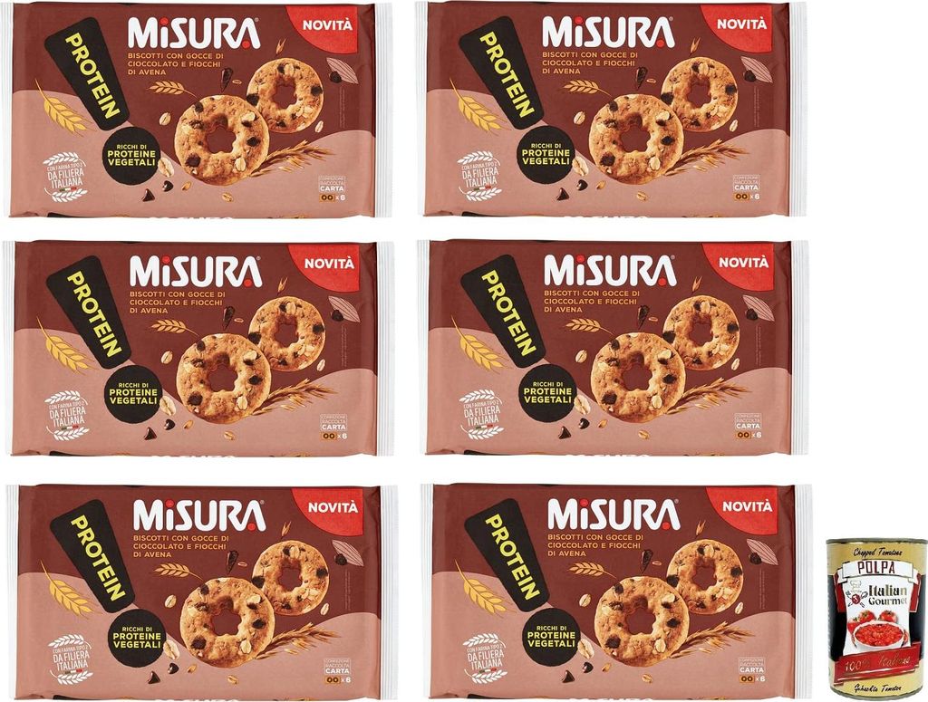 6x Misura Protein,Proteinkekse mit Schokoladentropfen und Haferflocken,Reich an pflanzlichen Proteinen, 260g + Italian Gourmet Polpa di Pomodoro 40...
