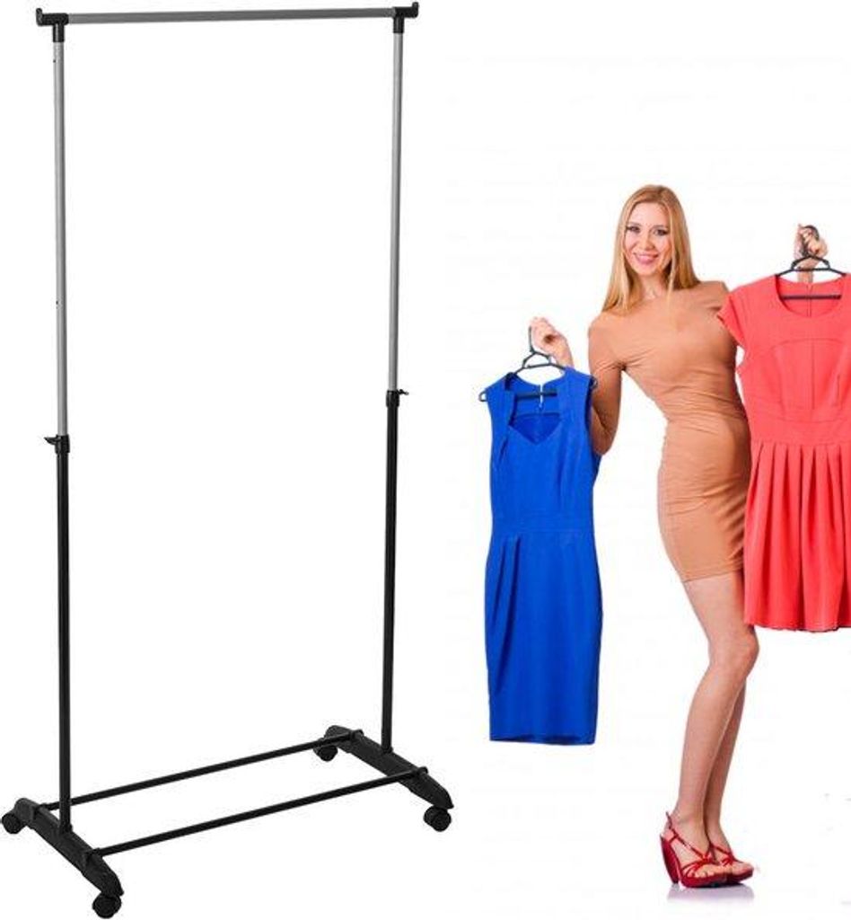Verstellbarer Kleiderständer auf Rädern - Höhe einstellbar auf 110/135 oder 160 cm - Metall - Garderobenständer mit Rädern
