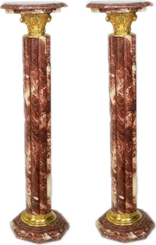 Casa Padrino Barock Marmor Säulen Set Rot / Gold - Marmor Säule (2 Stk)