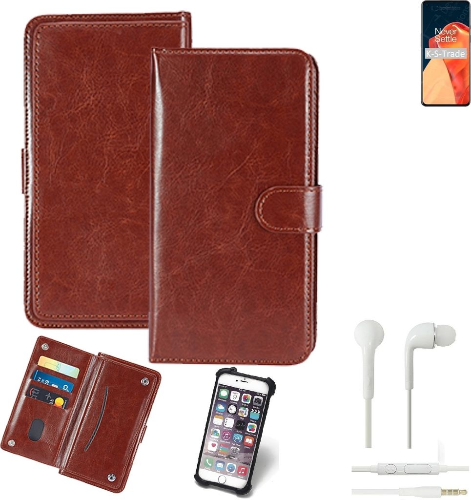 K-S-Trade 360° Hülle kompatibel mit OnePlus 9 inkl. Headphones braun Kunstleder Case BookCase WalletCase Kunstlederederhülle Handyhülle,