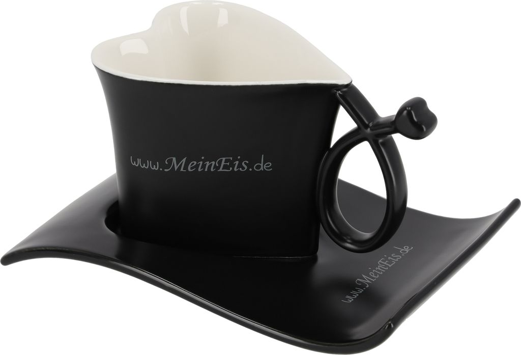 TIBU Tasse und Untertasse Set Herzform Beige Keramik für Kaffee Tee kreatives Geschenk Valentinstag Geburtstag (200ml)