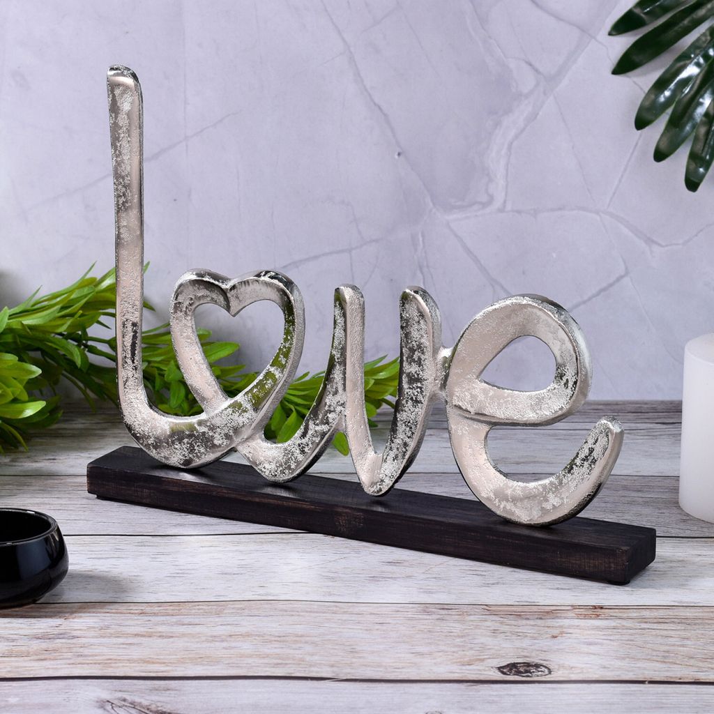Marrakesch Love Wohnzimmer Deko Aufsteller 28cm Groß | Dekoobjekt Amour 15 als Herz Tischdeko Fensterbankdeko Silber | Liebe