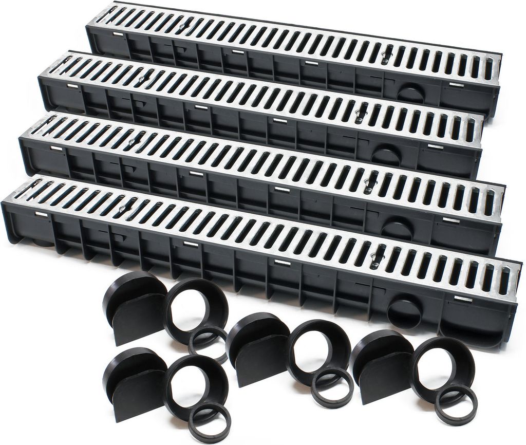 Entwässerungsrinne 4x1m Abdeckrost 1,5t verzinkt Ablaufrinne Abwasserrinne Abwasser