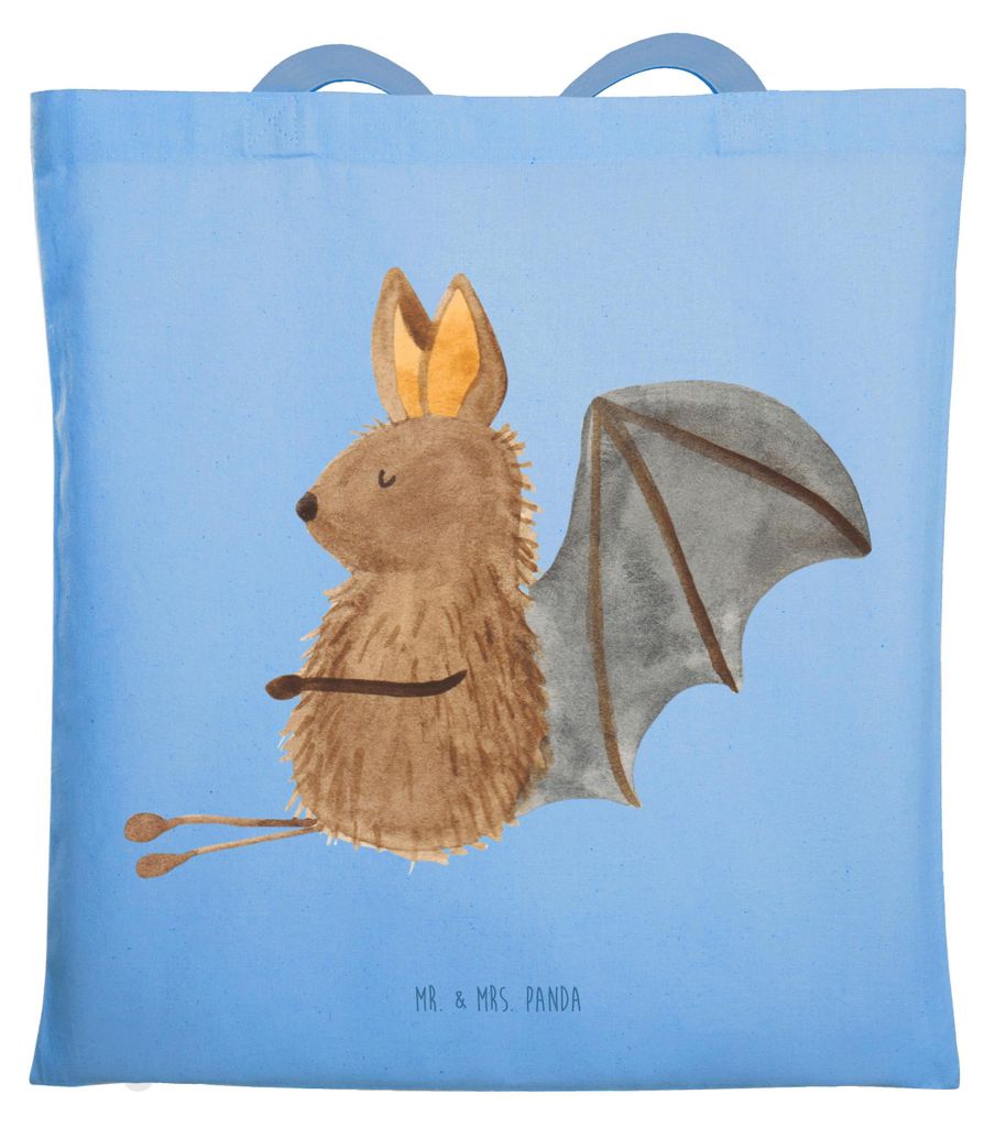 Mr. & Mrs. Panda Jutebeutel Fledermaus Sitzen - Sky Blue - Geschenk, Tote Bag, dokumententasche, Shopping Tasche, Entspannen, Motivation, Lustige S...