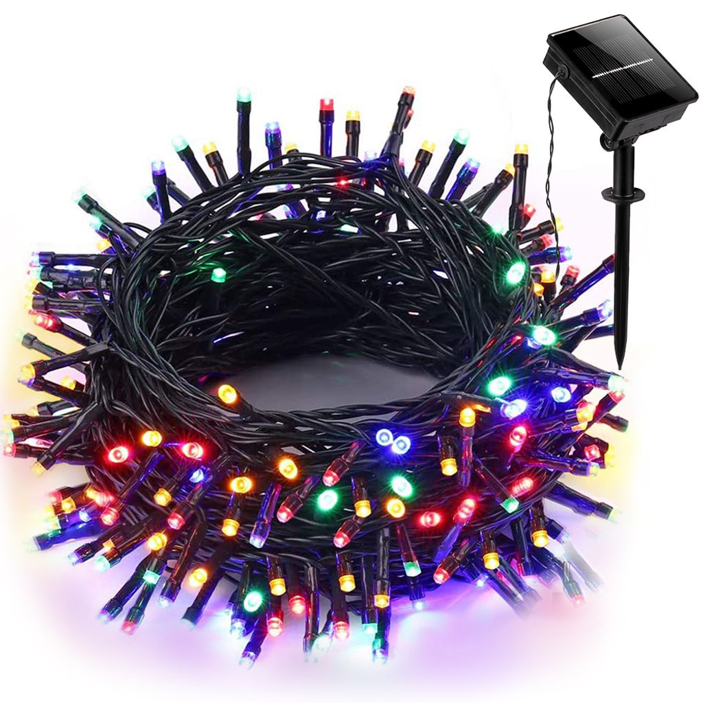 10M LED Solar Lichterketten Innen Außen 8 Beleuchtungsmodi Wasserdicht Outdoor Garten Party Beleuchtung Deko, Bunt