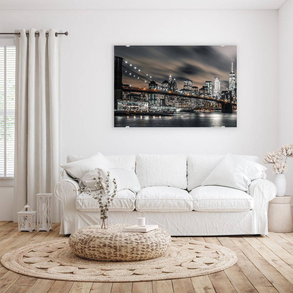 Glasbild Wandbild Brooklyn Bridge - Langzeitbelichtung 120x80cm in XXL für Wohnzimmer, Schlafzimmer, Badezimmer, Flur