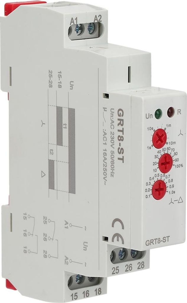GRT8-ST Stern-Dreieck Timer mit Verzögerung, Soft Starter Relais für Motorstart, Einstellbare Zeiten 0,1s–10min, 12–240V AC/DC, DIN-Schienenm...