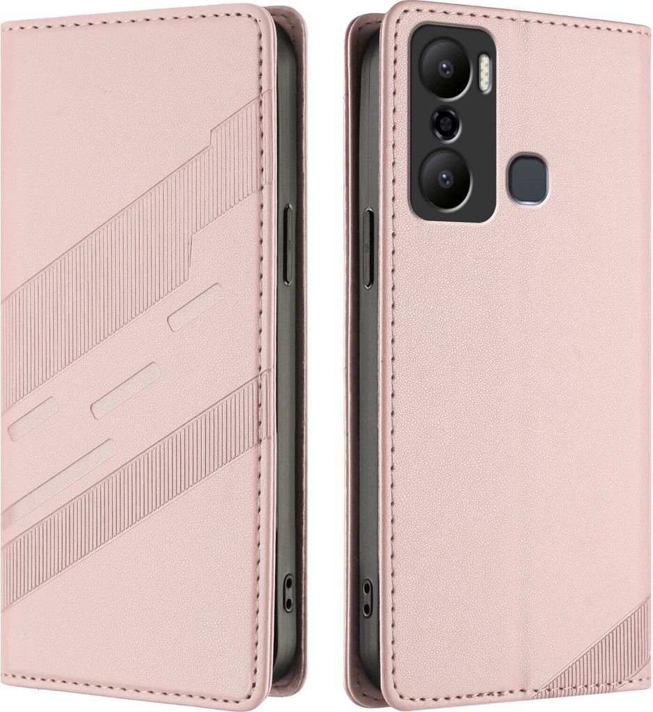 Hülle für Infinix Hot 20 Play, Kunstleder Brieftaschen Handyhülle mit Kartenfach und Standfunktion Pink