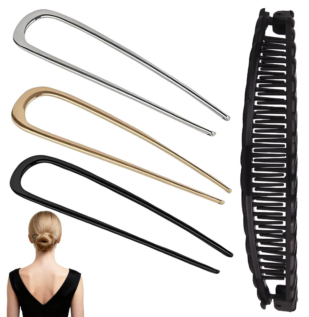 Lot de 3 Barrettes Cheveux : Grandes Pinces Banane en Métal Doré Chic
