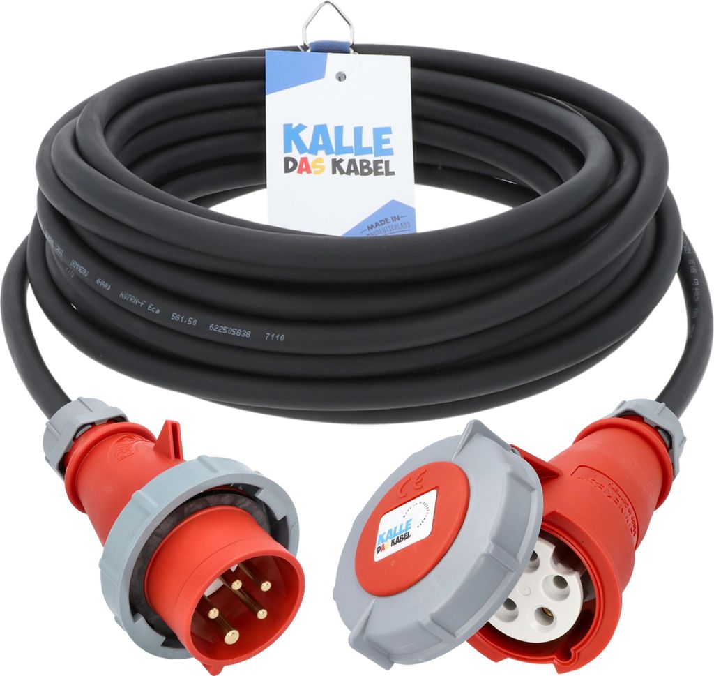 KALLE DAS KABEL CEE Verlängerungskabel 5G 1,5 mm² 10 Meter mit Phasenwender 400V 16A AQUASAFE IP67 Starkstrom Kraftstromkabel Stromkabel Starkstr...