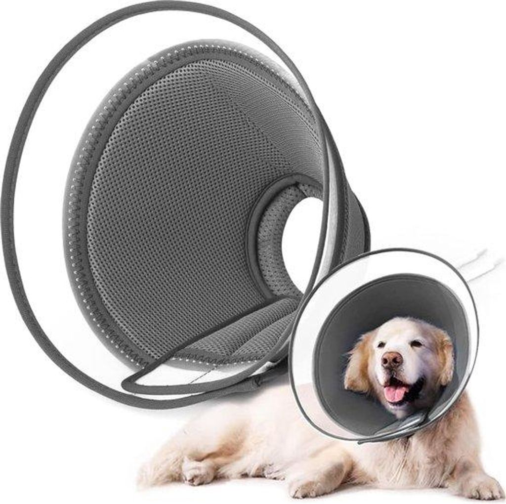 Halsband für Hunde, weiches Schutzband, verstelbar, Elizabethan-Kragen, L, grau innen und schwarz außen