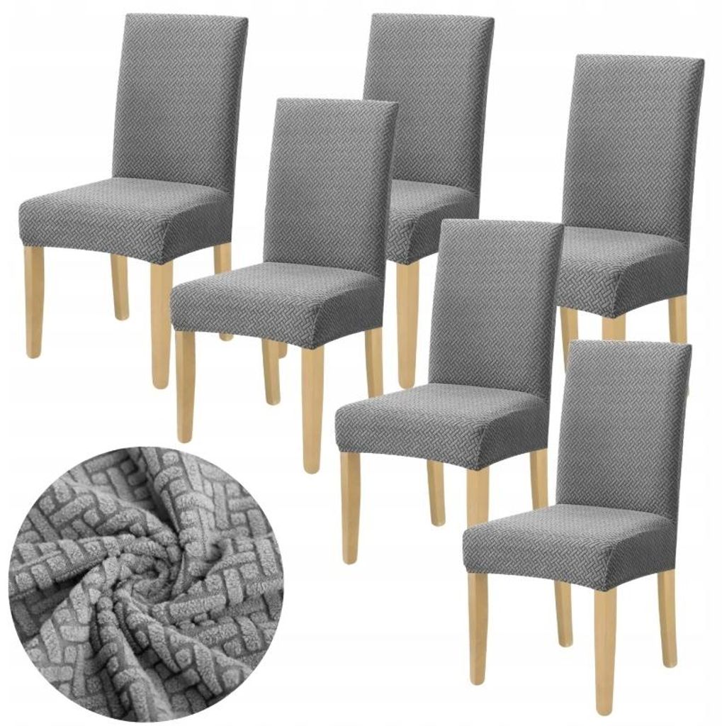 6 Stück Stuhlhussen - Grau Jacquard - Universeller Produktbild 