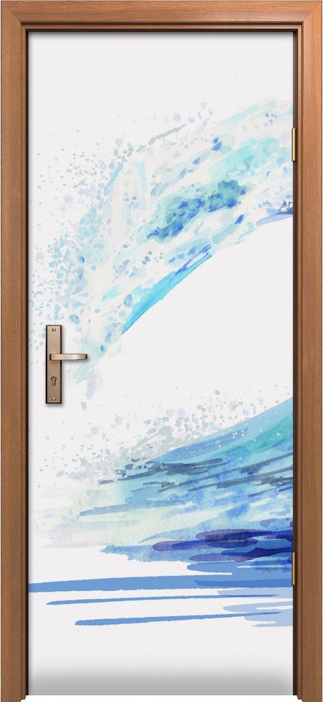 Türposter 80x200 cm Türaufkleber Türtapete Türfolie Klebefolie Aquarell handgezeichnetes Meer Welle