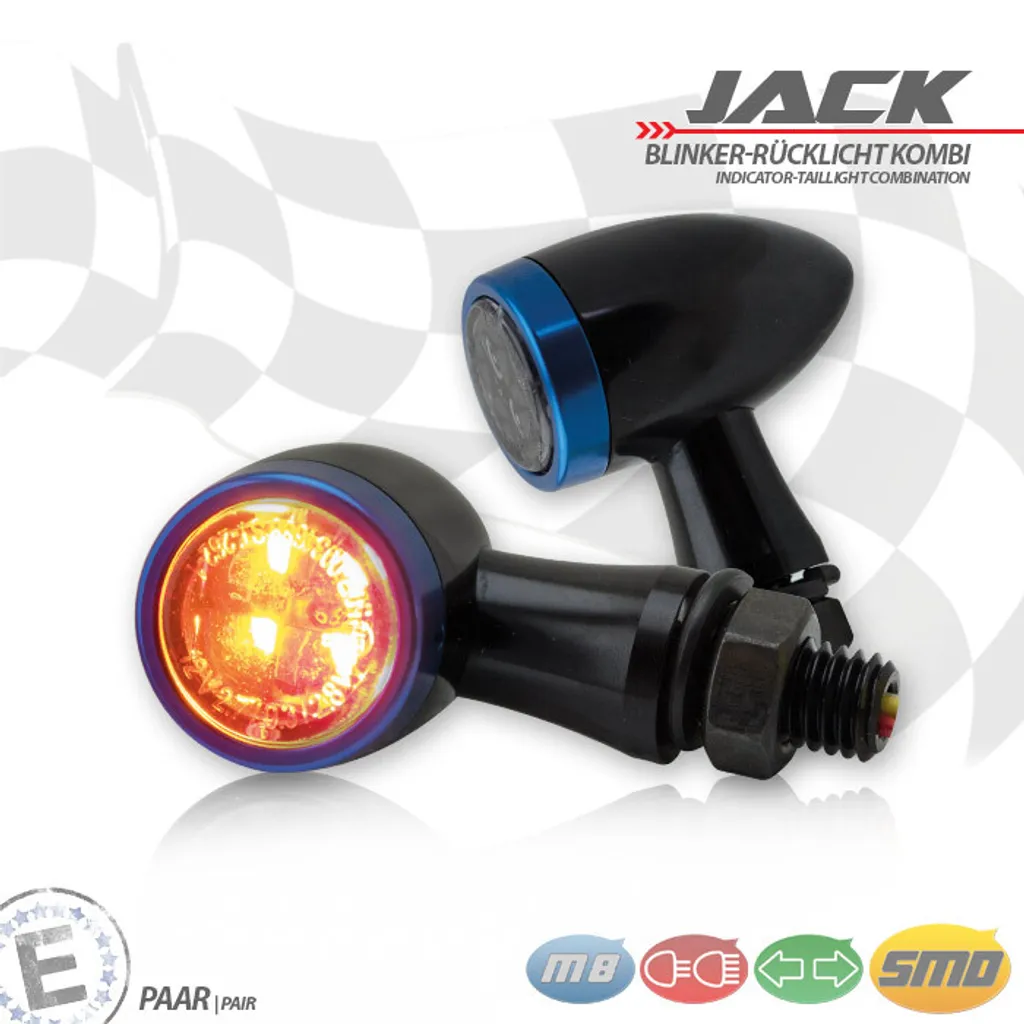 Clignotant Jack SMD noir bleu : solution pour visibilité moto accrue