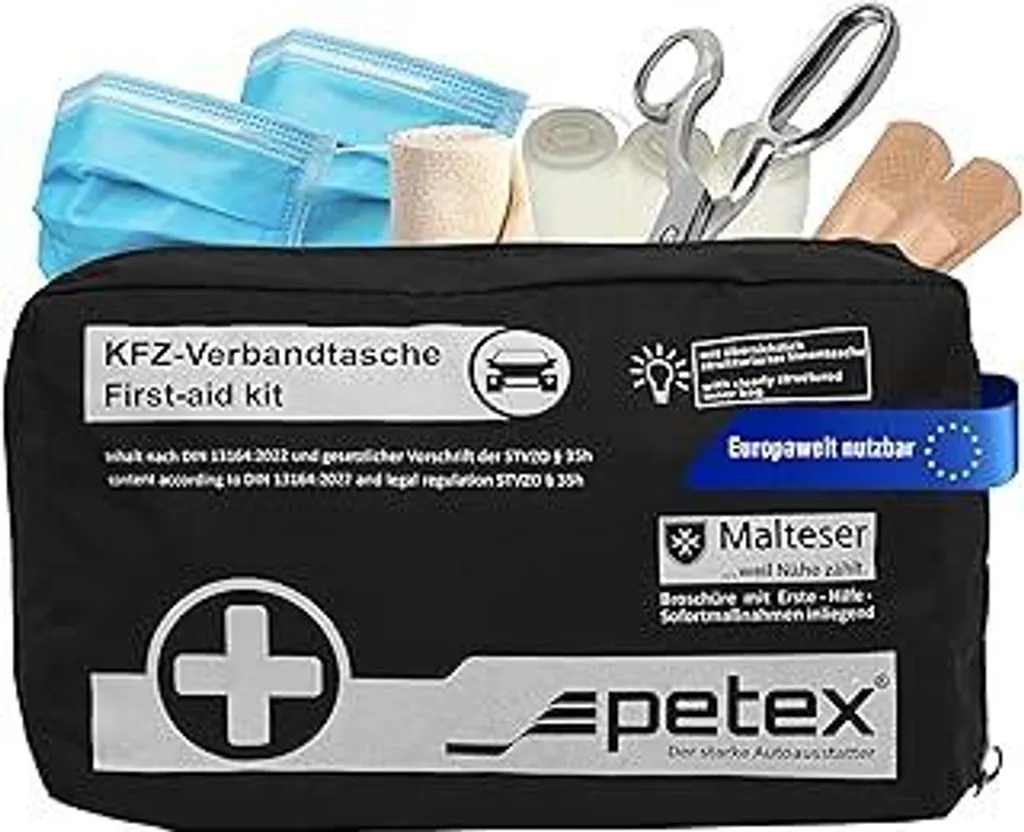 Borsa Pronto Soccorso Auto Petex DIN 13164:2022 | Kit Emergenza Nero