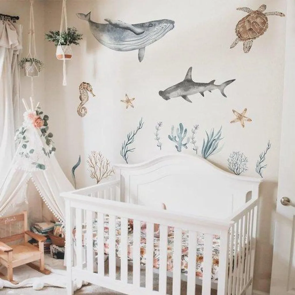 Décoration murale océan vie aquatique et requin - Kit 6 stickers DIY