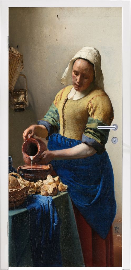 MuchoWow Türtapete Selbstklebende Türfolie Das Milchmädchen - Johannes Vermeer 85x215 cm Türposter Türaufkleber Klebefolie Türklebefolie - ...