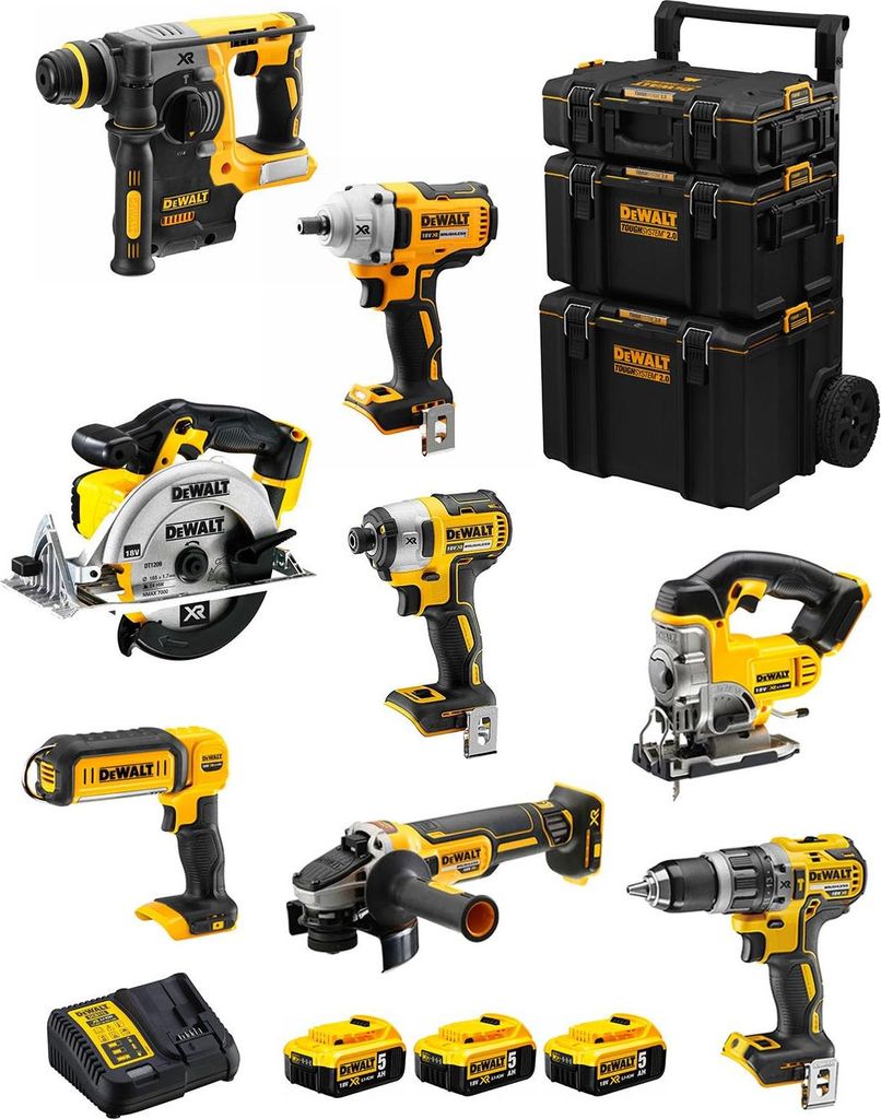 DeWALT Kit DWK800 (DCD796 + DCH273 + DCG405 + DCF887 + DCF894 + DCS331 + DCS391 + DCL050 + 3 x 5,0 Ah + DCB115 + 3en1 Caddy)