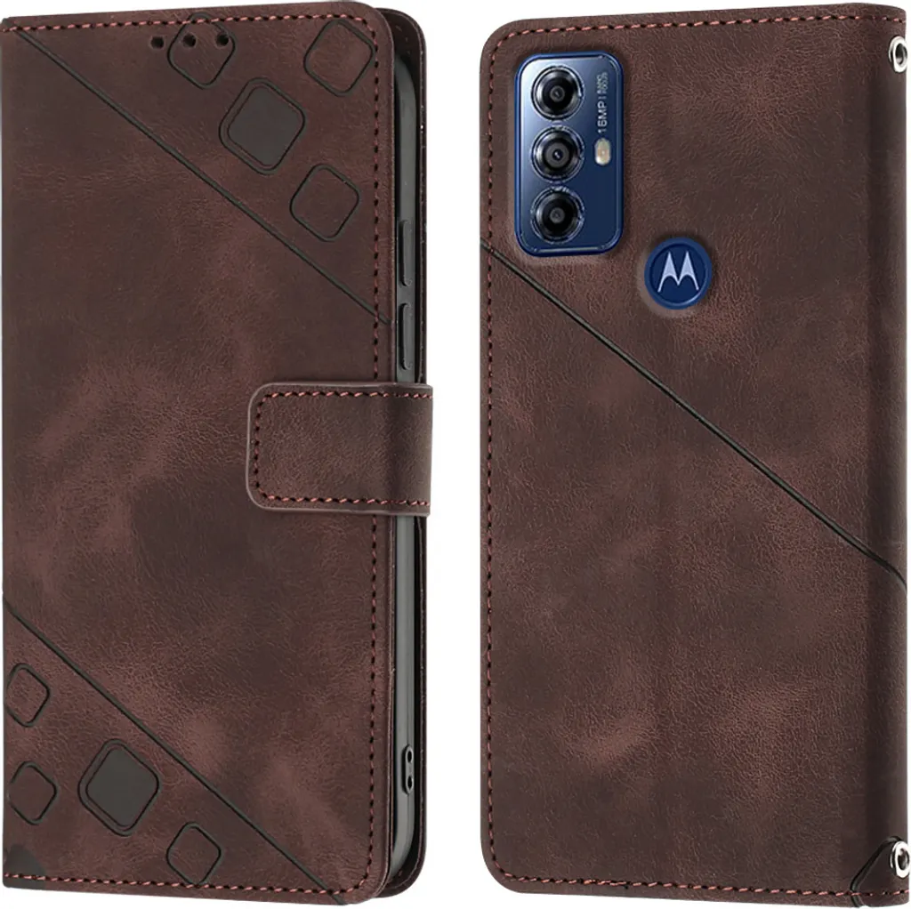 Custodia per Motorola Moto G Play 2023/G Power 2022 in rilievo Custodia a portafoglio in pelle Flip con funzione stand Brown