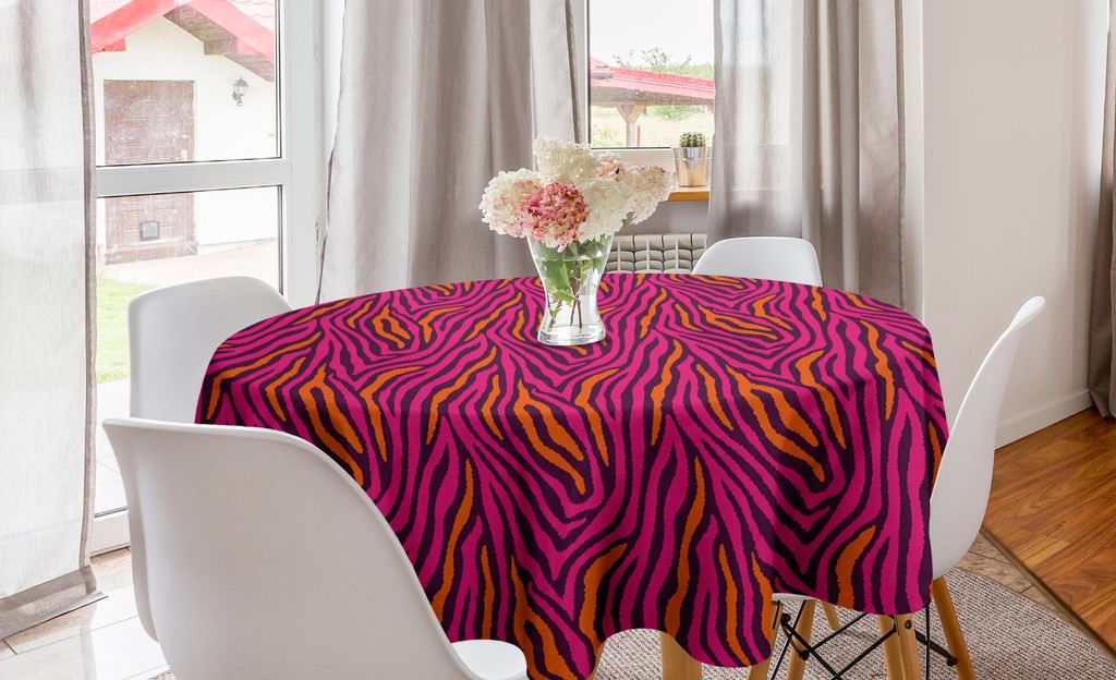 ABAKUHAUS Safari Runde Tischdecke, Zebra-Muster-Streifen-Design, Kreis Tischdecke Abdeckung für Esszimmer Küche Dekoration, 150 cm, Rosa Plum orange