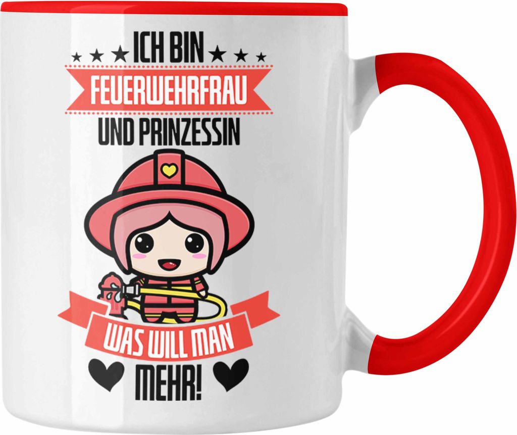 Trendation - Lustige Feuerwehrfrau Tasse Geschenk für Frauen in der Feuerwehr Prinzessin (Rot)