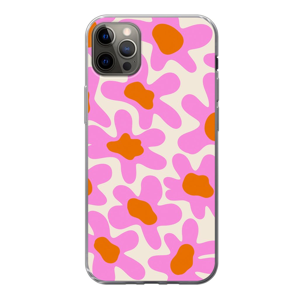 MuchoWow Handyhülle Schutzhülle Hülle für iPhone 12 Pro Max Blume - Rosa - Muster Silikon Softcase Handy Hülle - Hartschale - Geburtstag Tee...
