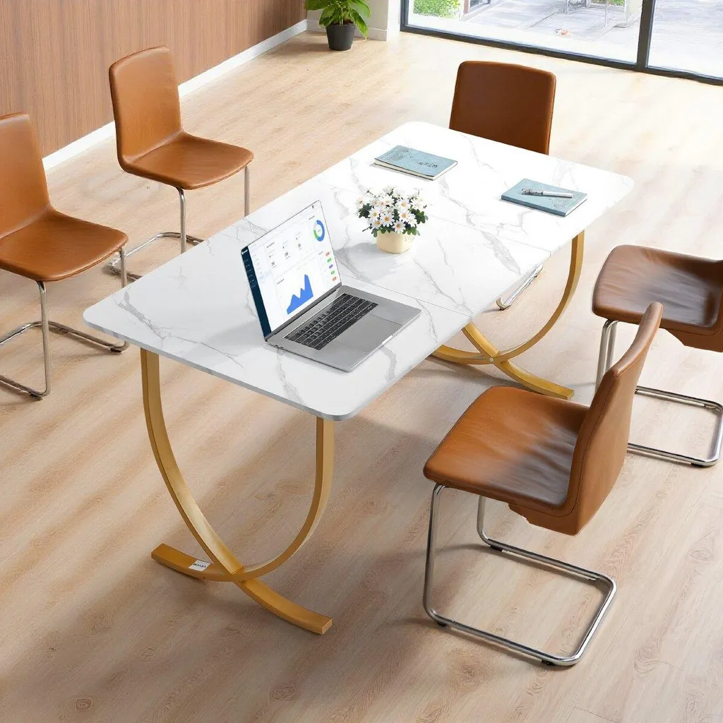 Bureau de direction 160 cm blanc et doré - Table de conférence moderne - 8