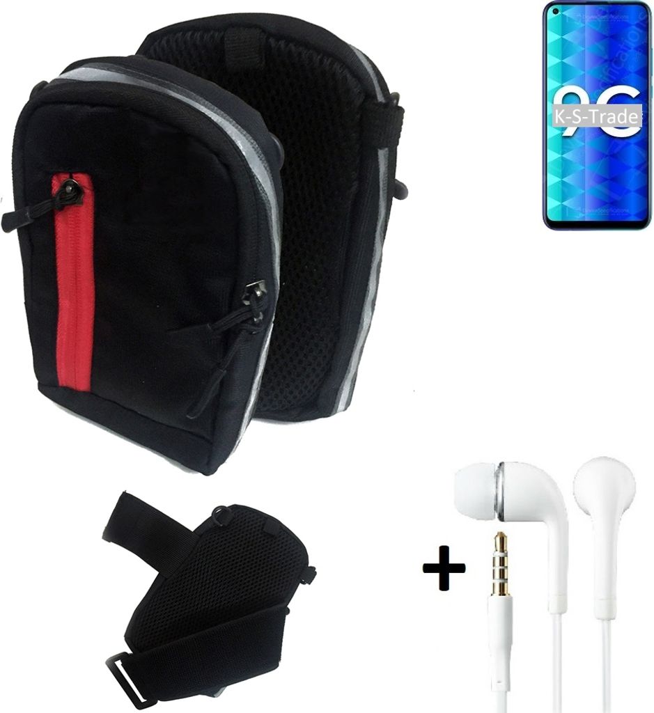 K-S-Trade Outdoor Gürteltasche Holster Umhängetasche + Kopfhörer kompatibel mit Huawei Honor 9C schwarz Handy Tasche Case travelbag Schutzhülle