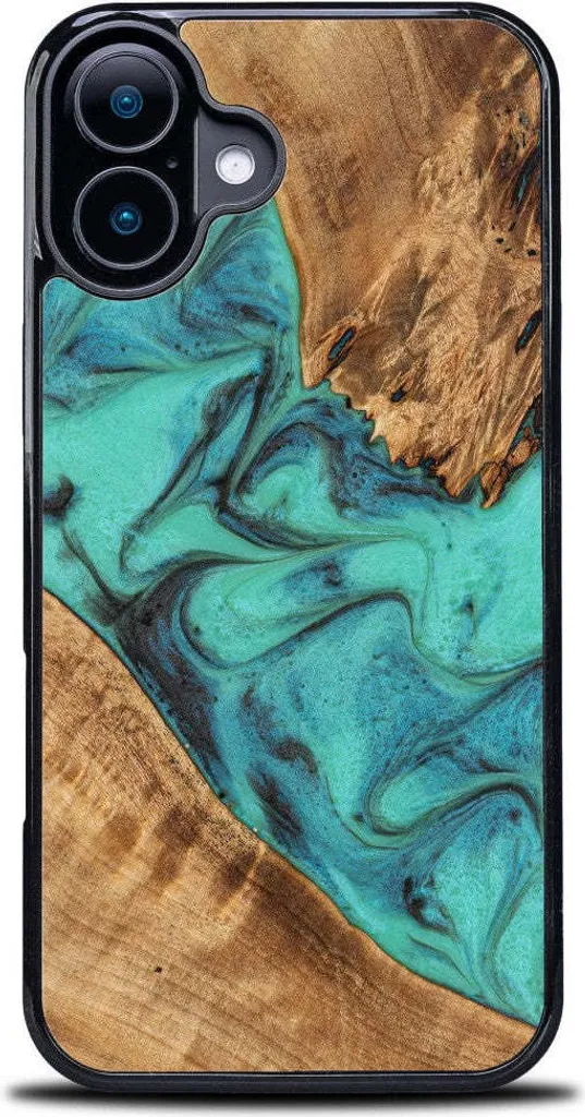 Custodia Protettiva iPhone 16 Legno Bewood Unique Turchese - Testata