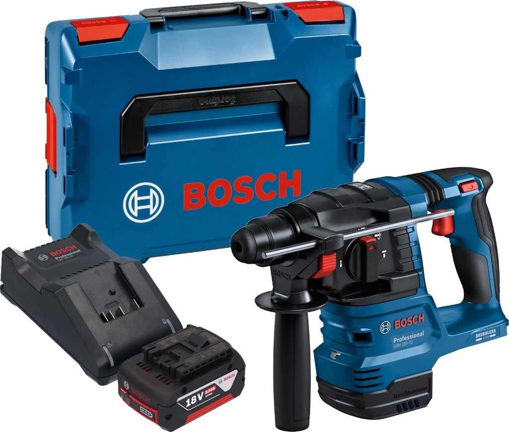 Bosch GBH 18V-22 Professional Akku Bohrhammer 18 V 1,9 J SDS Plus Brushless + 1x Akku 5,0 Ah + Ladegerät + L-Boxx
