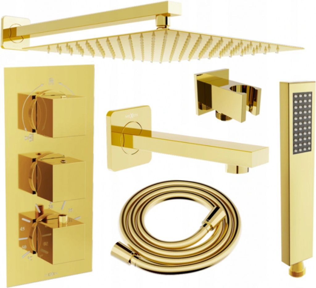Mexen Cube DR02 Unterputz-Badewannen-/Brausegarnitur mit Regenbrause 30 cm, Gold - 77503DR0230-50