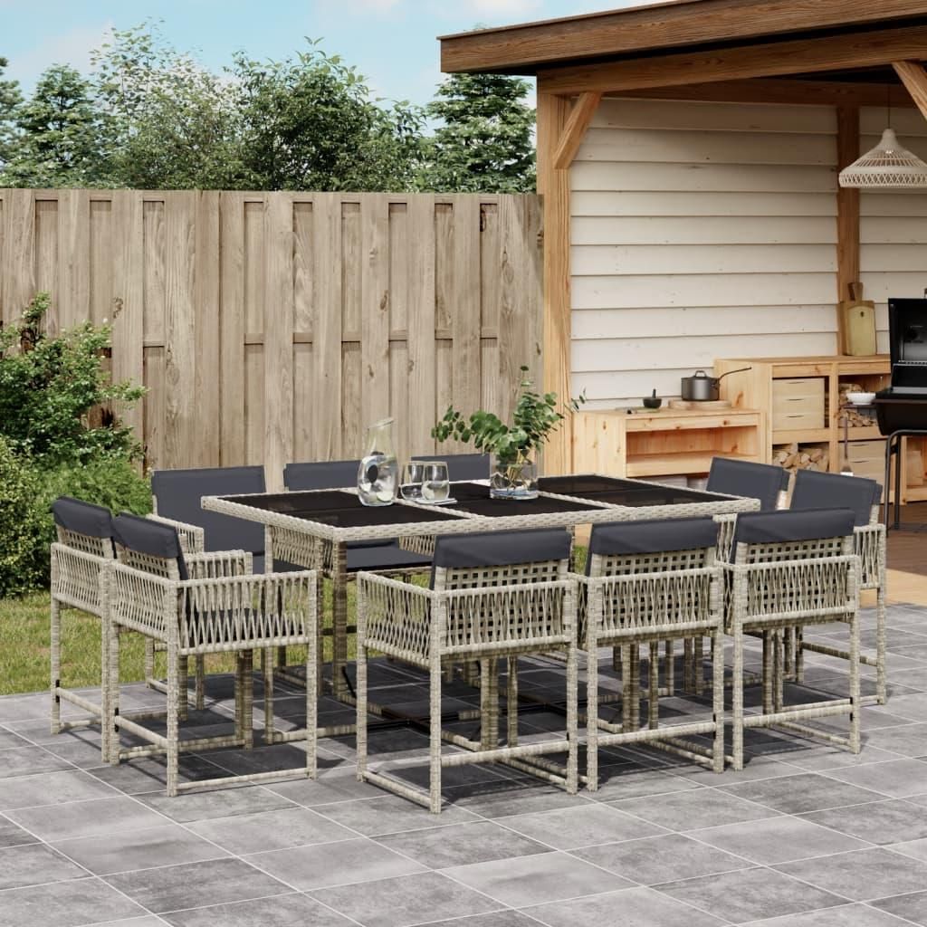 Maison Exclusive - 11-tlg. Garten-Essgruppe mit Kissen Hellgrau Poly Rattan