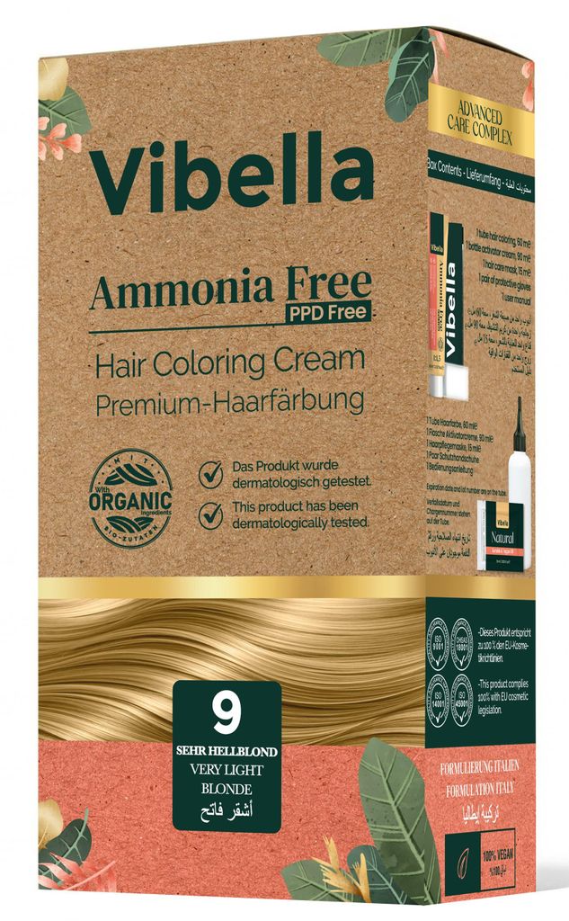 Vibella Haarfärbecreme Nr. 9 Sehr Hellblond – Premium-Haarfärbung ohne Ammoniak, Strahlende Farbbrillanz & zuverlässige Grauabdeckung, Mit Pfl...