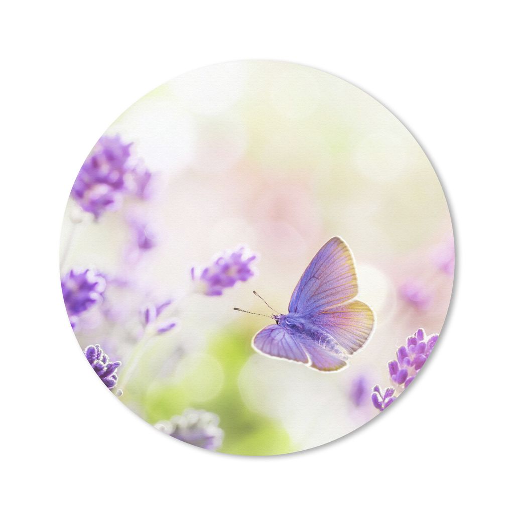 MuchoWow Mauspad Mousepad Lavendel - Schmetterling - Blumen 50x50 cm - Mousepads - Maus Mat - Pad - Mausunterlage - Vinyl