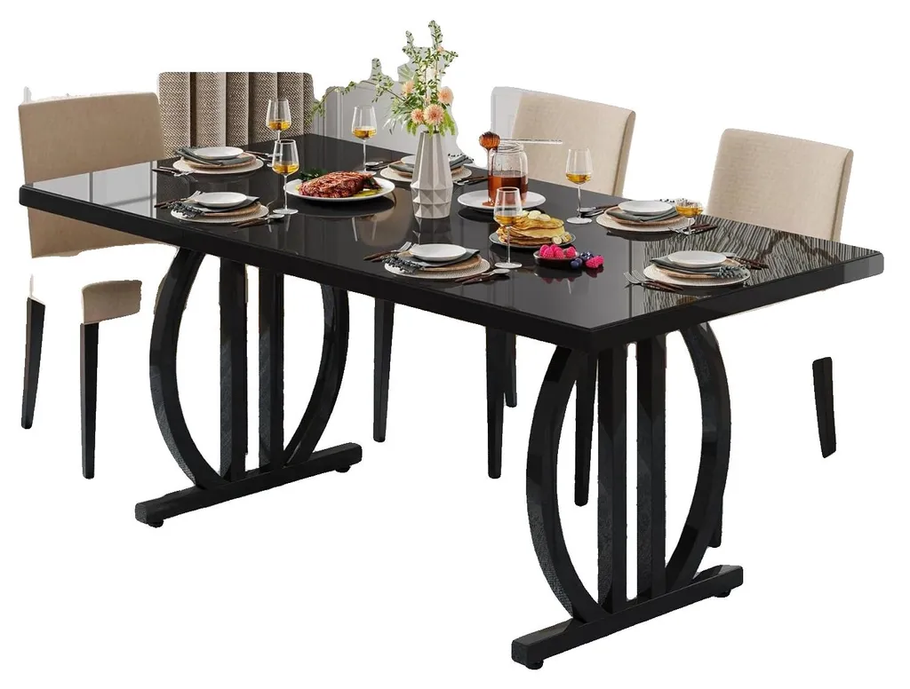 Table à manger design moderne noire 6 à 8 places solide et anti-rayure