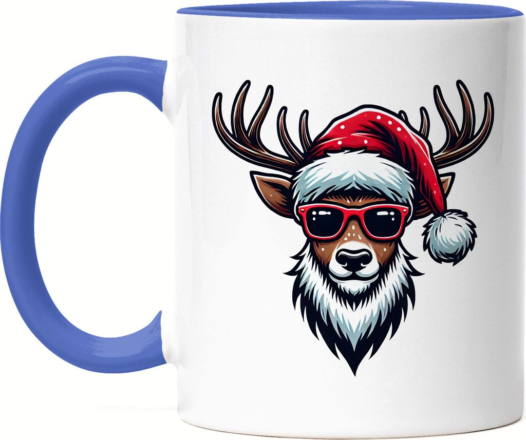 Rentier Weihnachten Tasse Blau Brille Lustig Xmas Christmas