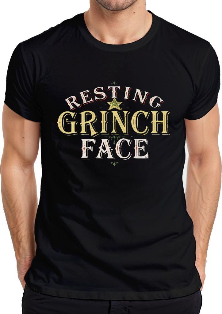 Resting Grinch Face Weihnachten Geschenk lustig grün Vintage Herren T-Shirt, Schwarz, XL