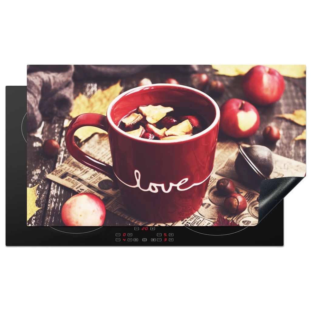 KitchenYeah Herdabdeckplatte Tee - Apfel - Preiselbeere , 89x51cm, Küche Deko, Glaskeramikkochfeld Herdabdeckung, Abdeckplatte fùr Kochfeld