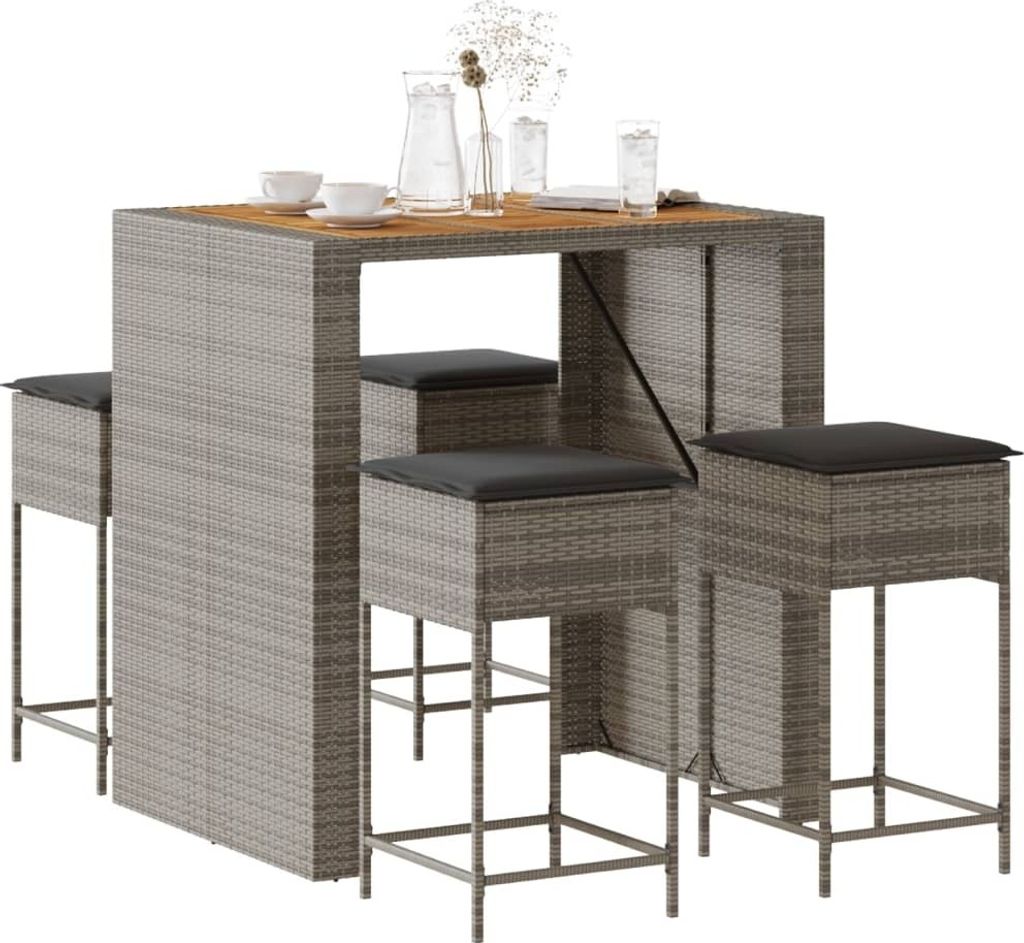 Moderne Gartenmöbelgarnituren 5-tlg. Gartenbar-Set mit Kissen Grau Poly Rattan Gartenmöbelset CC78418135