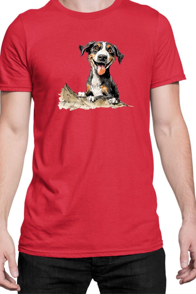 Herren T-Shirt Funny Dogs Breeds Entlebucher Mountain Dog Breed Dog Breed, Man 3XL / Rot