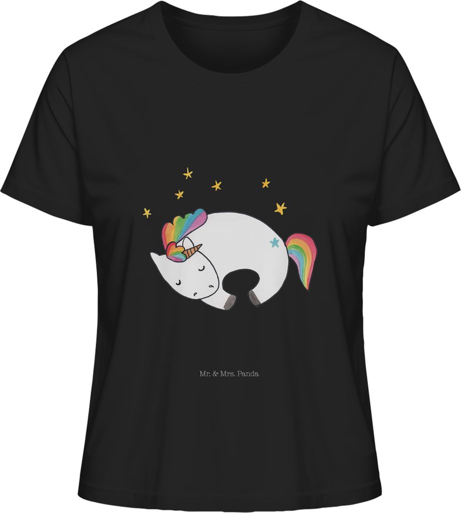 Mr. & Mrs. Panda Kurzarmshirt Damen Einhorn Nacht Größe XL - Schwarz - Geschenk, Basic Shirt, Unicorn, Oberteil, Einhörner, Ruhe, Baumwoll T-Shi...
