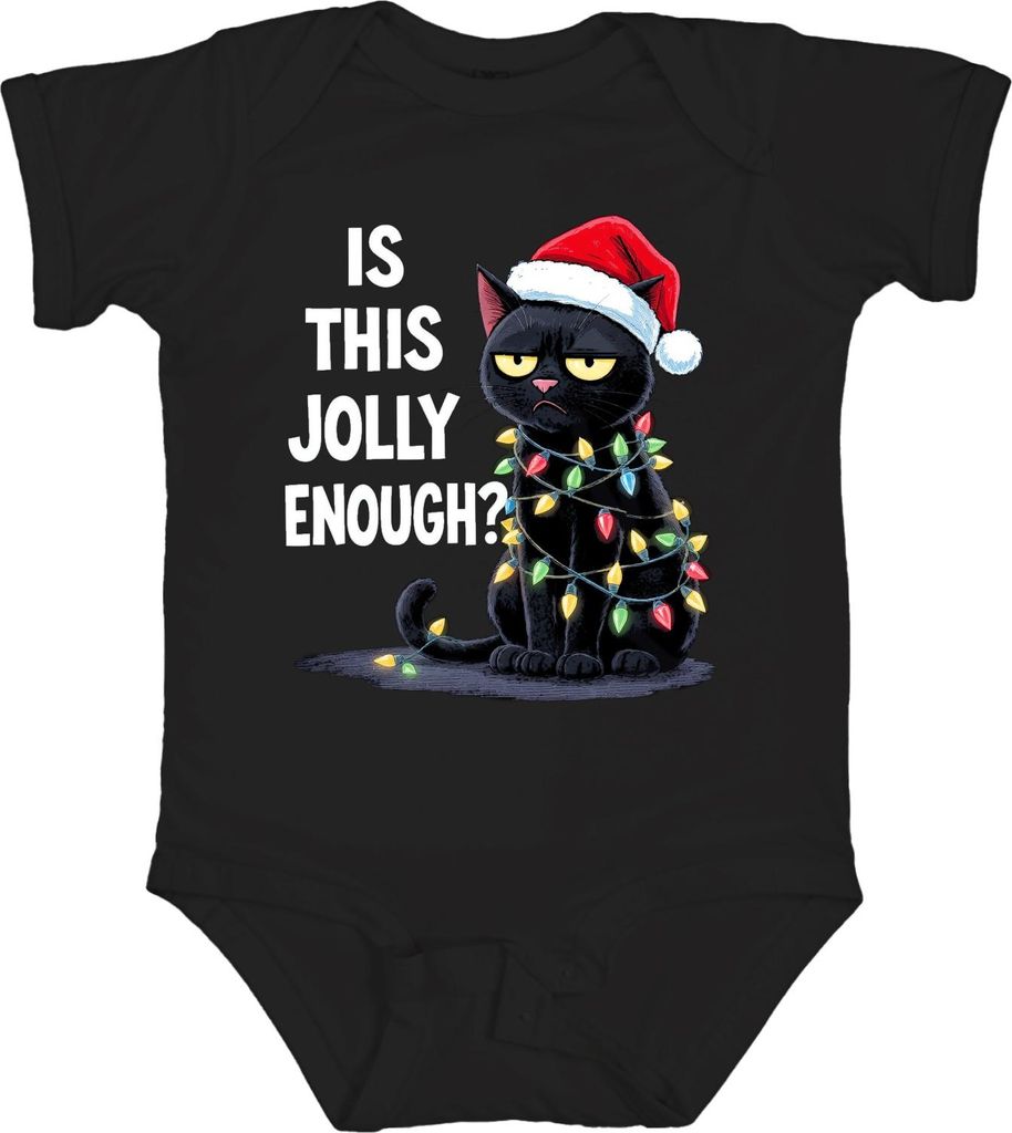 IS THIS JOLLY ENOUGH? weihnachtskatze sarkastisch weihnachtsmütze Unisex Baby Body, Schwarz, 18/24