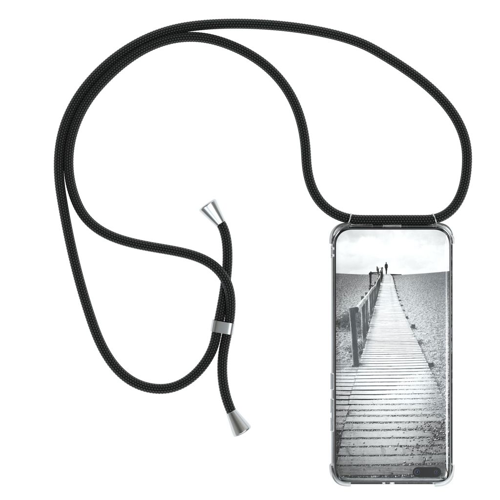 EAZY CASE Handykette kompatibel mit Huawei P40 Pro Plus, Handyhülle mit Umhängeband, Handykordel, Schutzhülle Clear, Band in Schwarz