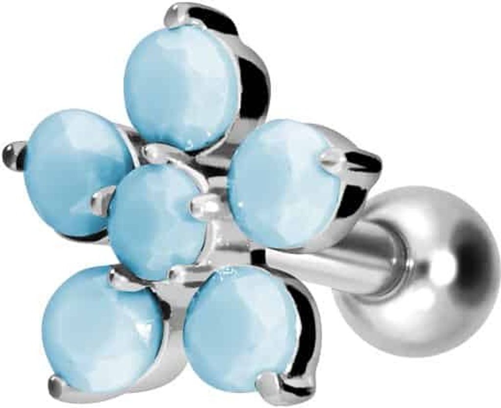Ohrpiercing Titan Ohrpiercing mit Innengewinde BLUME + SYNTHETISCHE TÜRKISE Silber Stablänge: 6mm