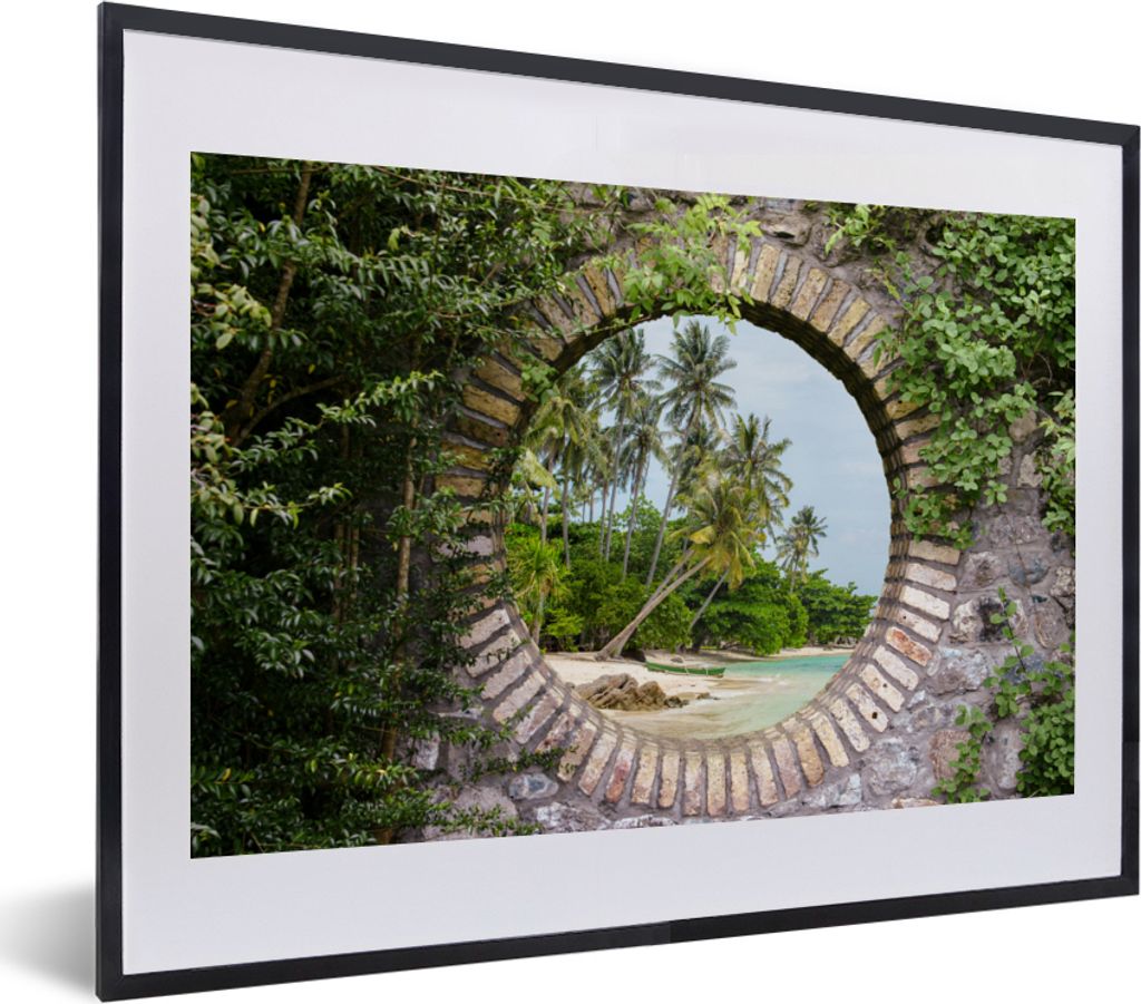 MuchoWow Gerahmtes Poster Palmen - Tropisch - Durchsichtig - Strand 40x30 cm - Poster mit Schwarzem Bilderrahmen Wandposter Rahmen Foto Bilder - ...